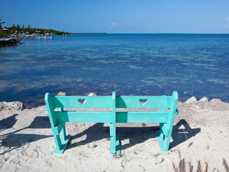 Key Largo Beach with bench